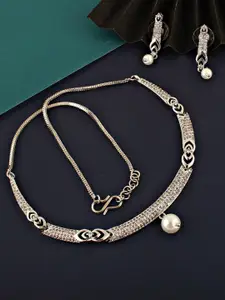 LUCKY JEWELLERY 18K Gold Plated American Diamond Sterling Silver Necklace with Earring