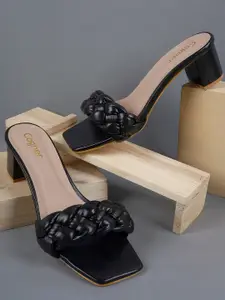 Cogner Black Self Design Block Heels