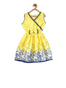 StyleStone Girls Yellow Printed Fit & Flare Dress