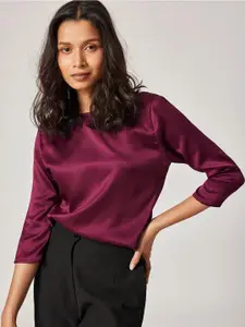 The Label Life Women Maroon Solid Back Cowl Satin Top