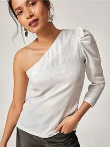 The Label Life White One Shoulder Satin Top