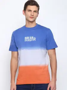 Belliskey Men Blue & Orange Colourblocked Cotton T-shirt