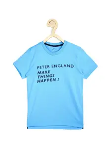 Peter England Boys Blue Typography Printed T-shirt