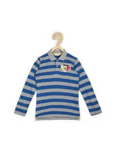 Peter England Boys Blue Striped Polo Collar T-shirt