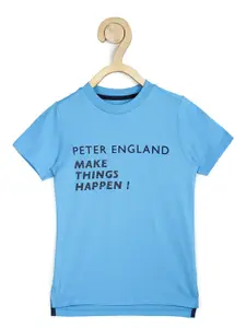 Peter England Boys Blue Typography Printed T-shirt