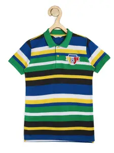 Peter England Boys Striped Polo Collar Applique Cotton T-shirt