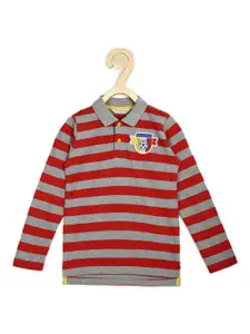 Peter England Boys Red Striped Polo Collar Applique T-shirt