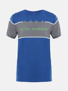Peter England Boys Blue Typography Printed Applique T-shirt
