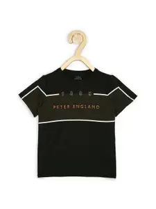 Peter England Boys Black Typography Printed T-shirt