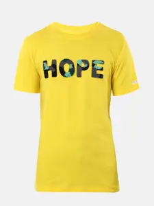 Peter England Boys Yellow Typography T-shirt
