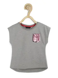 Peter England Girls Grey Extended Sleeves T-shirt