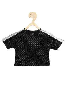 Peter England Girls Black Printed T-shirt