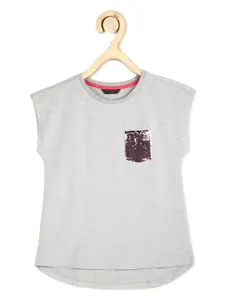 Peter England Girls Grey Extended Sleeves Pure Cotton T-shirt