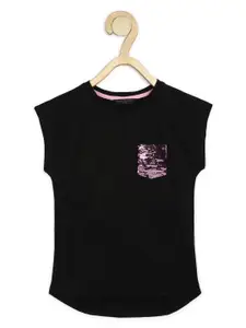 Peter England Girls Black Extended Sleeves Cotton ??T-shirt