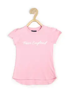Peter England Girls Pink Brand Logo Printed Pure Cotton T-shirt