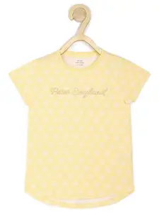 Peter England Girls Yellow Printed Pure Cotton T-shirt