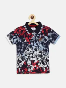 Beverly Hills Polo Club Boys Navy Blue & Red Printed Polo Collar Cotton T-shirt