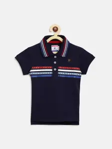 Beverly Hills Polo Club Girls Navy Blue & White Striped Polo Collar T-shirt