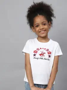 Beverly Hills Polo Club Girls White & Red Brand Logo Printed Cotton T-shirt
