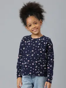 Beverly Hills Polo Club Girls Navy Blue Floral Printed Cotton T-shirt