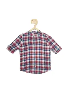 Peter England Boys Red Slim Fit Checked Cotton Casual Shirt