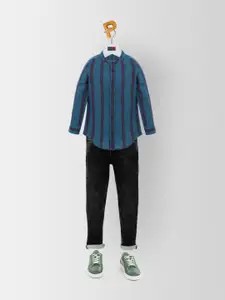 Peter England Boys Blue Slim Fit Striped Cotton Casual Shirt