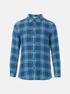 Peter England Boys Blue Slim Fit Tartan Checks Casual Shirt