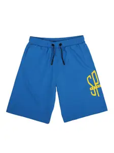 Peter England Boys Blue Typography Printed Cotton Shorts