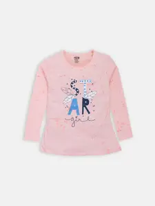 AMUL Kandyfloss Girls Peach-Coloured Typography Printed Cotton T-shirt