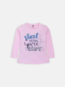 AMUL Kandyfloss Girls Pink Typography Printed Cotton T-shirt