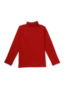 Gini and Jony Girls Red Turtle Neck Pure Cotton T-shirt