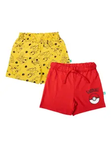 JusCubs Girls Pack of 2 Yellow & Red Printed Pure Cotton Shorts