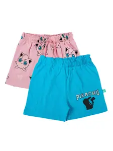 JusCubs Girls Pack of 2 Pink & Blue Printed Pure Cotton Shorts