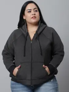 Rute Women Black Hooded Plus Size Fleece Sweatshirt