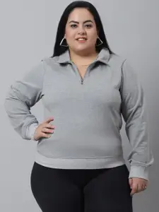 Rute Women Grey Plus Size Fleece Sweatshirt