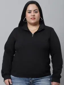 Rute Women Black Plus Size Fleece Sweatshirt