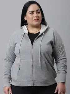 Rute Women Grey Hooded Plus Size Fleece Sweatshirt