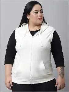 Rute Women White Hooded Plus Size Fleece Sweatshirt