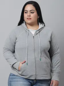 Rute Women Grey Hooded Plus Size Fleece Sweatshirt
