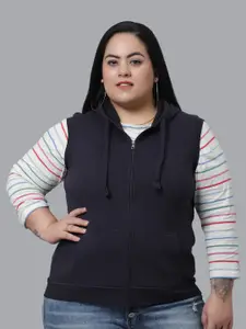 Rute Women Blue Hooded Plus Size Fleece Sweatshirt