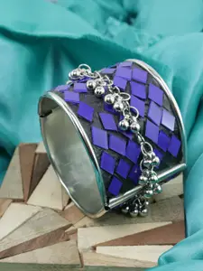 Krelin Women Silver-Toned & Blue Oxidised Bangle-Style Bracelet