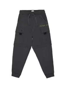 Peter England Boys Grey Solid Cotton Joggers