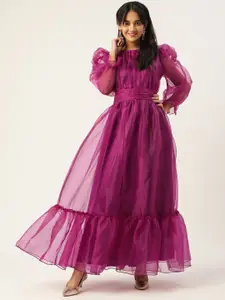 Antheaa Purple Net Tiered Maxi Dress