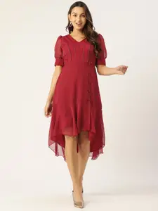 Antheaa Red Embellished Chiffon A-Line Dress