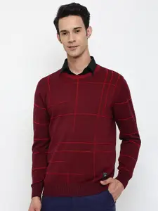 Cantabil Men Maroon Geometric Printed Wool Round Neck Pullover