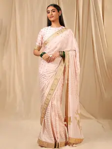 Masaba Pink & Gold-Toned Floral Embroidered Saree