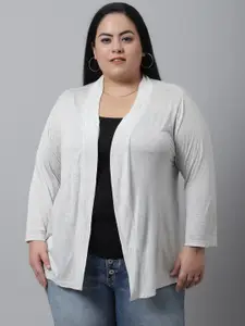 Rute Women White Self-Design Plus Size Cotton Shrug