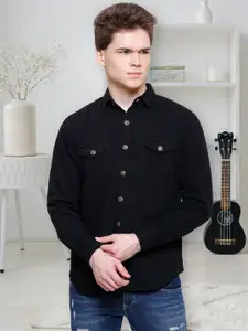 Kuons Avenue Men Black Smart Slim Fit Cotton Casual Shirt