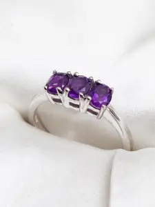 HIFLYER JEWELS Women Purple Amethyst Gemstone Sterling Silver Ring