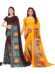 Silk Bazar Pack of 2 Brown & Yellow Pure Georgette Saree